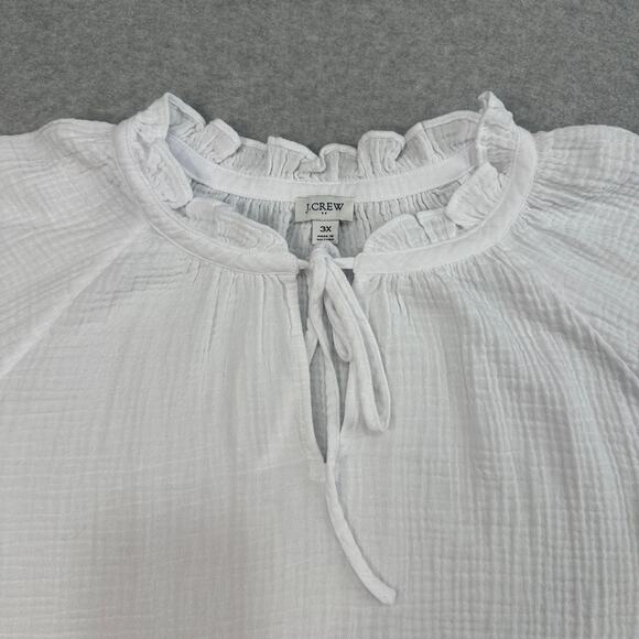 J.Crew Long Sleeve Gauze Tie-neck Top 3X White Ruffle Neck Pullover Elastic Cuff - Picture 4 of 9